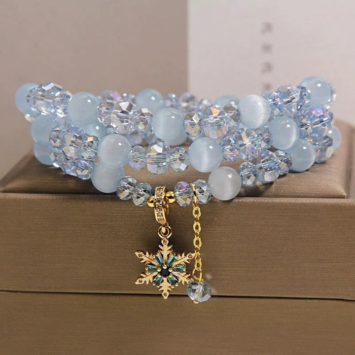 Buddha Stones Dreifach gewickeltes blaues Katzenaugen-Schneeflocken-Charm-Armband - image 2