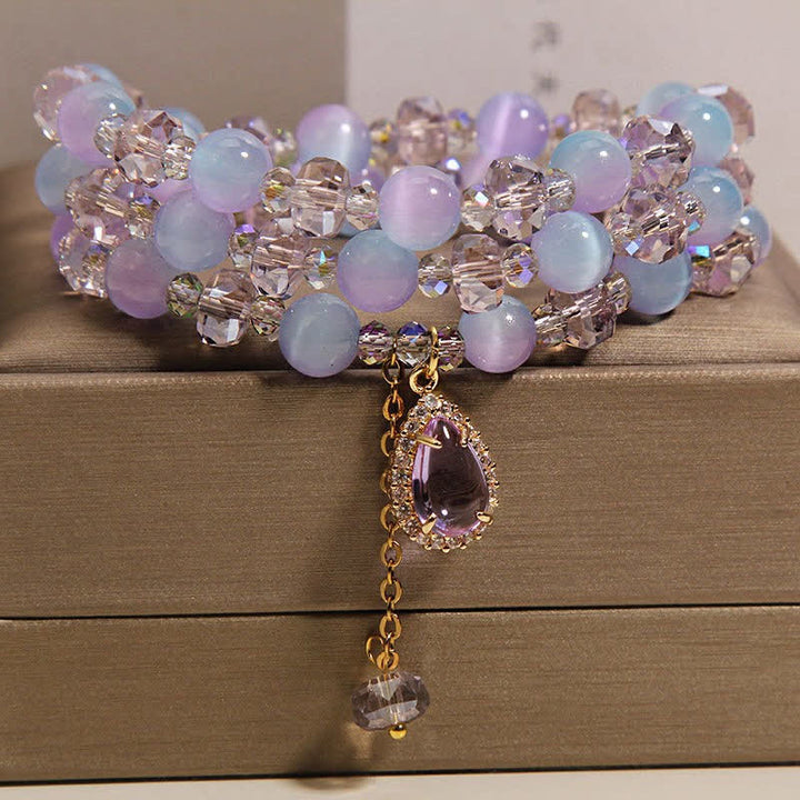 Buddha Stones Blaues, mehrlagiges Armband mit Katzenaugen-Kristall und Farbverlauf - image 2