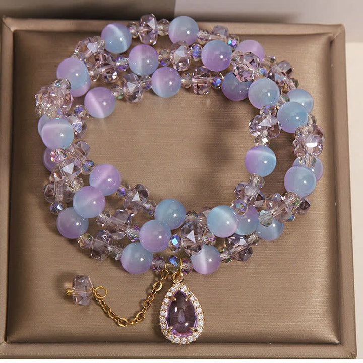 Buddha Stones Blaues, mehrlagiges Armband mit Katzenaugen-Kristall und Farbverlauf - image 4