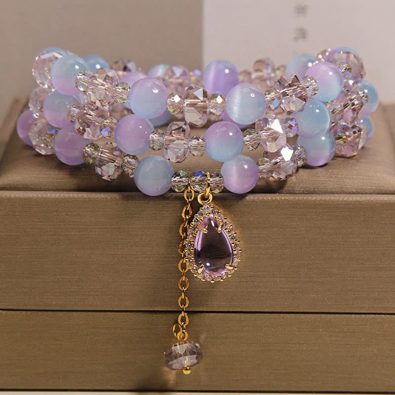 Buddha Stones Blaues, mehrlagiges Armband mit Katzenaugen-Kristall und Farbverlauf - Chrysoberyll (Intuition ♥ Schutz) - image 0