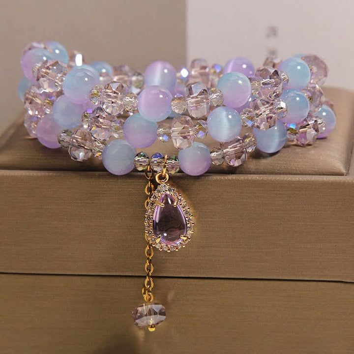 Buddha Stones Blaues, mehrlagiges Armband mit Katzenaugen-Kristall und Farbverlauf - image 1