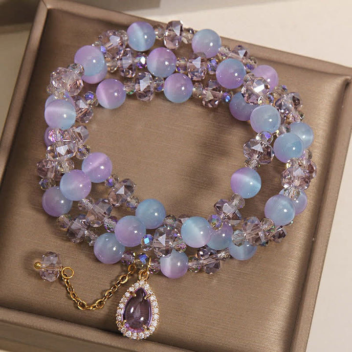 Buddha Stones Blaues, mehrlagiges Armband mit Katzenaugen-Kristall und Farbverlauf - image 8