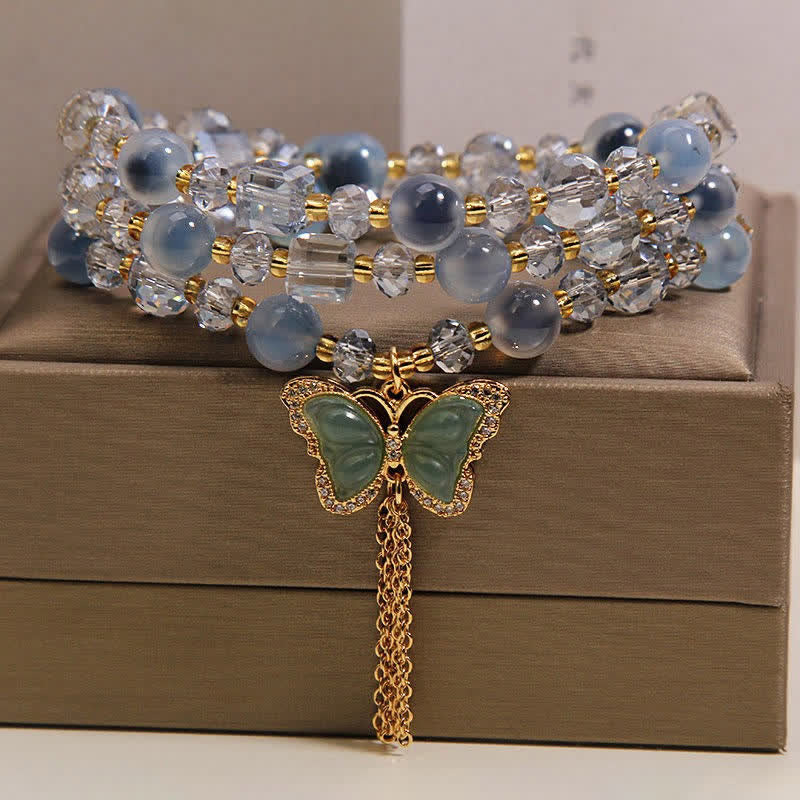 Buddha Stones Blaues Bonbonachat-Schmetterlings-Armband mit Selbstvertrauen (mehrlagig) - image 2