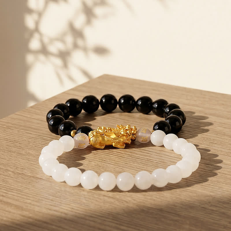 Buddha Stones Schwarzes Obsidian-Chalcedon-Pi-Xiu-Om-Mani-Padme-Hum-Reinigungsarmband - image 13
