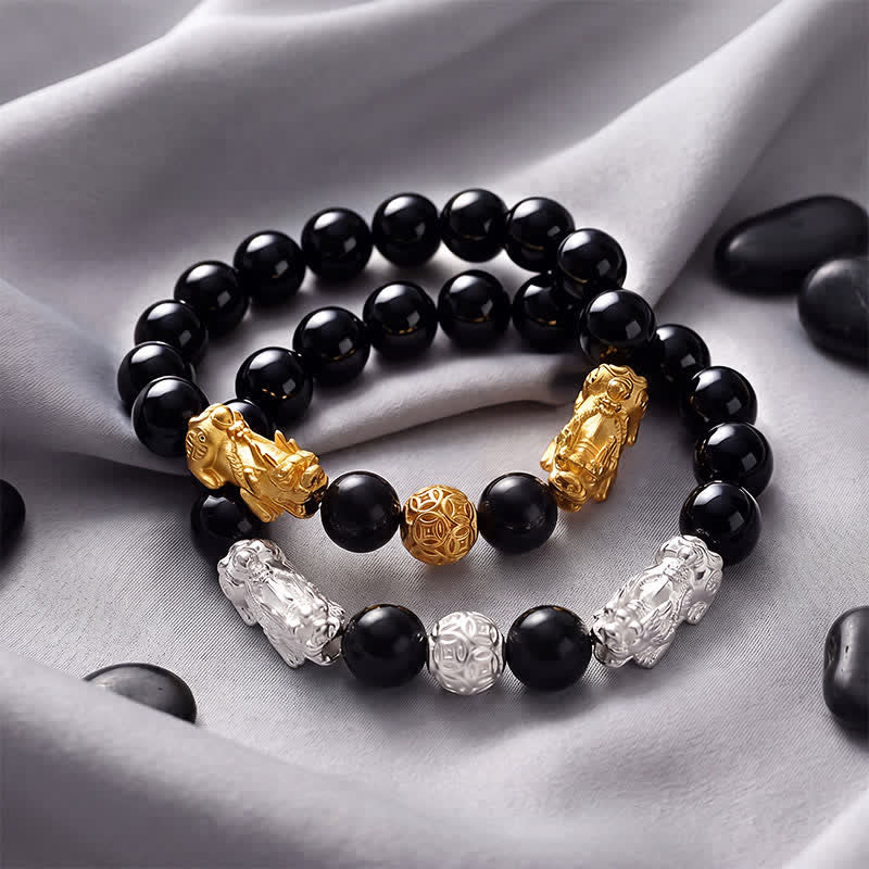 Buddha Stones Schwarzes Obsidian-Kupfer-Armband mit doppeltem Pi Xiu Om Mani Padme Hum Weisheitssymbol - image 16