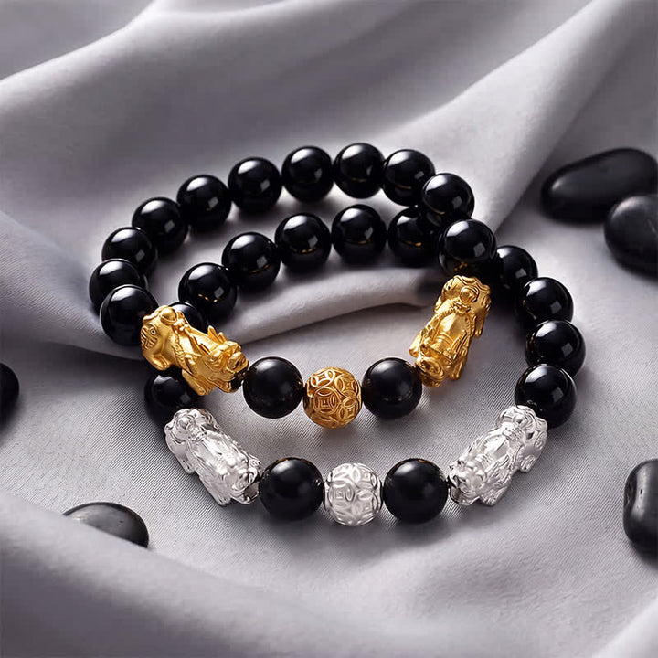 Buddha Stones Schwarzes Obsidian-Kupfer-Armband mit doppeltem Pi Xiu Om Mani Padme Hum Weisheitssymbol - image 16