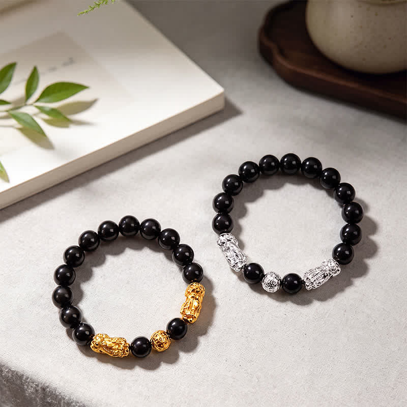Buddha Stones Schwarzes Obsidian-Kupfer-Armband mit doppeltem Pi Xiu Om Mani Padme Hum Weisheitssymbol - image 15