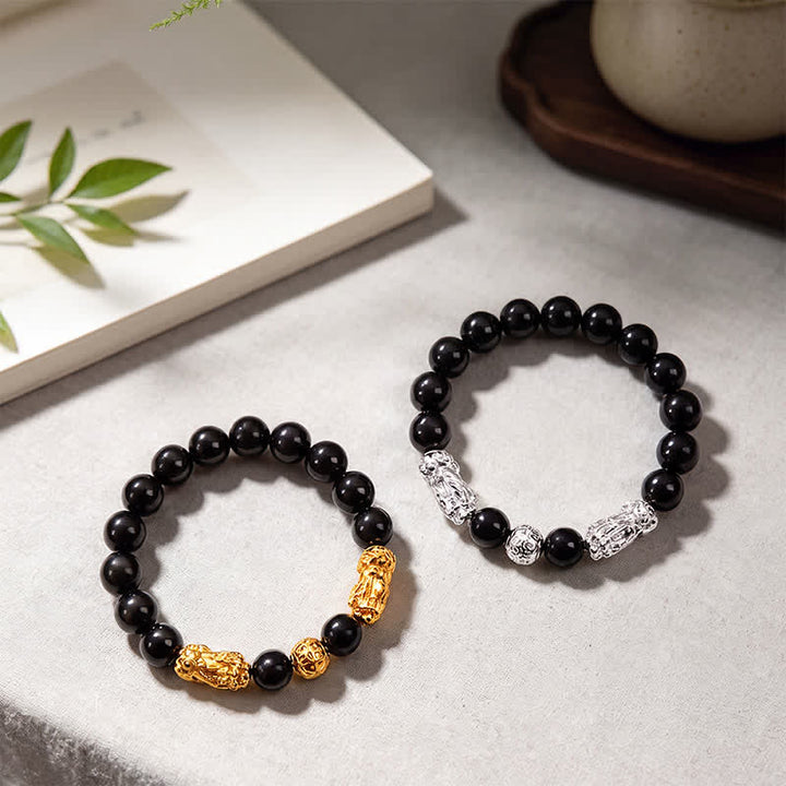 Buddha Stones Schwarzes Obsidian-Kupfer-Armband mit doppeltem Pi Xiu Om Mani Padme Hum Weisheitssymbol - image 15