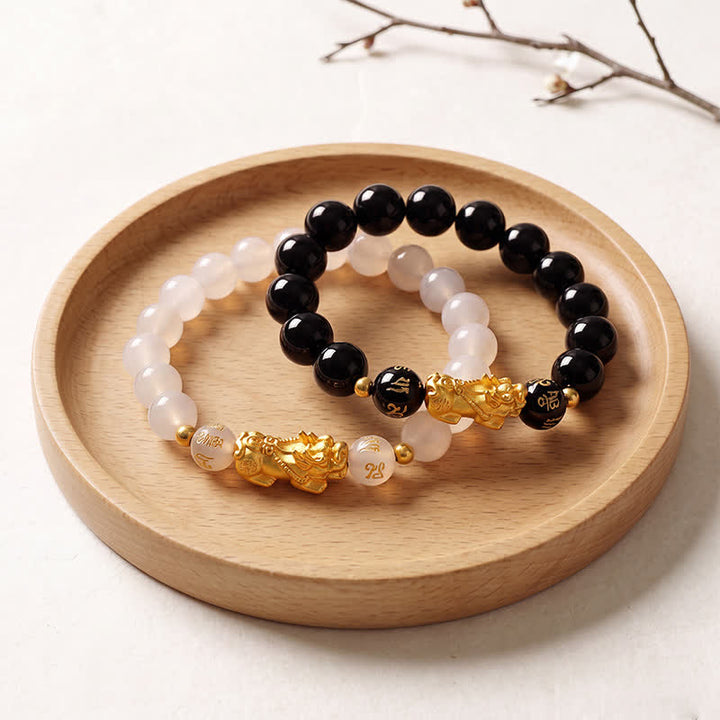 Buddha Stones Schwarzes Obsidian-Kupfer-Armband mit doppeltem Pi Xiu Om Mani Padme Hum Weisheitssymbol - image 14