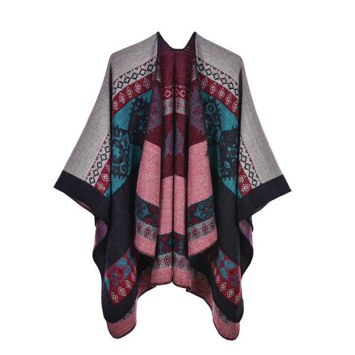 Tibetischer Schal mit Buddha Stonesn, Rautenmuster, warmer Wintermantel - Rosa Schwarz - image 17