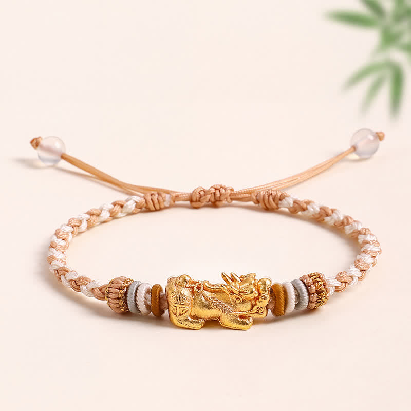 Buddha Stones Handgewebtes Armband aus weißem Achat und Kupfer mit Pi-Xiu-Symbol für Glück und Wohlstand - Braun - image 4