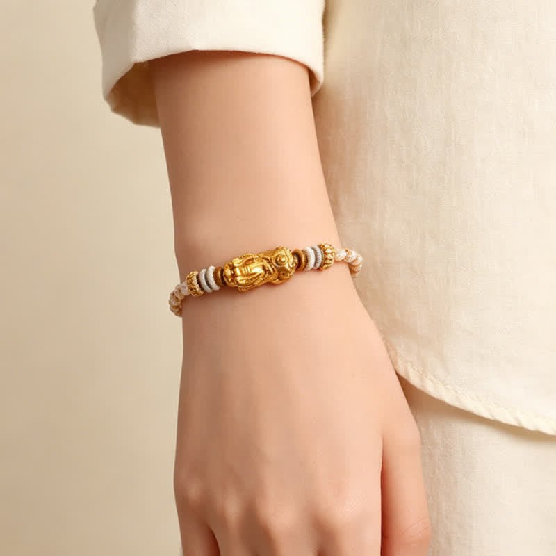 Buddha Stones Handgewebtes Armband aus weißem Achat und Kupfer mit Pi-Xiu-Symbol für Glück und Wohlstand - image 11