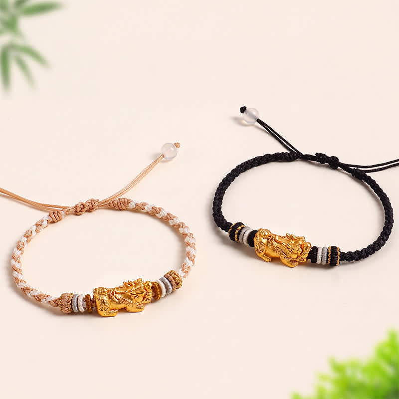Buddha Stones Handgewebtes Armband aus weißem Achat und Kupfer mit Pi-Xiu-Symbol für Glück und Wohlstand - image 13