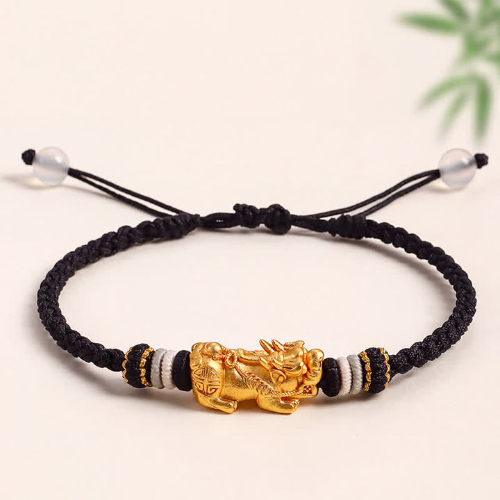 Buddha Stones Handgewebtes Armband aus weißem Achat und Kupfer mit Pi-Xiu-Symbol für Glück und Wohlstand - Schwarz - image 0