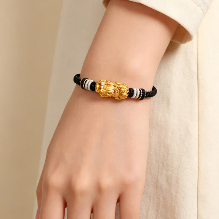 Buddha Stones Handgewebtes Armband aus weißem Achat und Kupfer mit Pi-Xiu-Symbol für Glück und Wohlstand - image 2