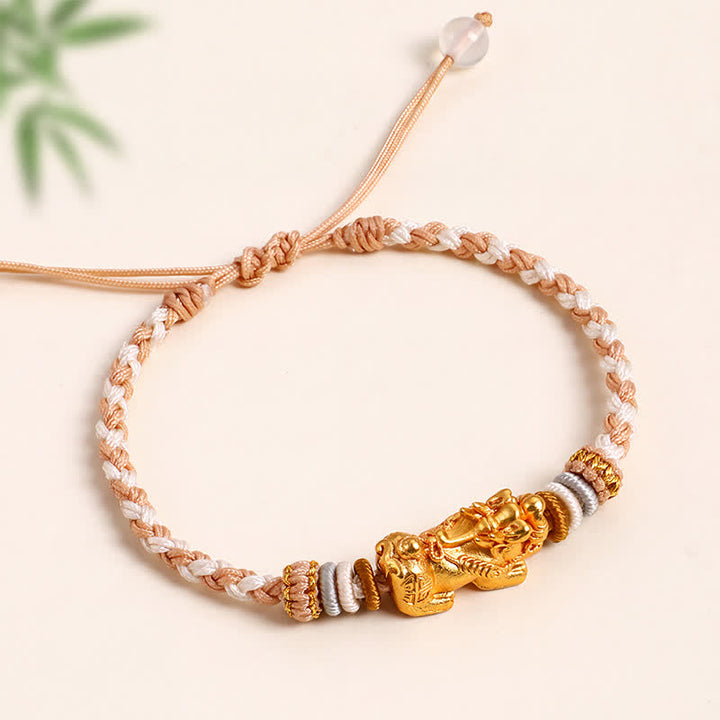 Buddha Stones Handgewebtes Armband aus weißem Achat und Kupfer mit Pi-Xiu-Symbol für Glück und Wohlstand - image 5