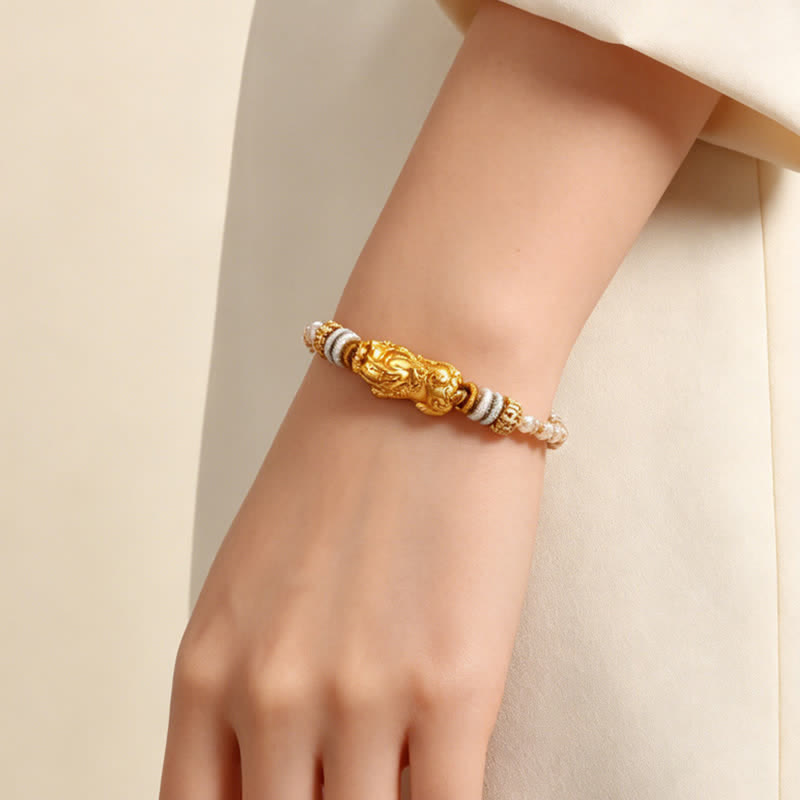 Buddha Stones Handgewebtes Armband aus weißem Achat und Kupfer mit Pi-Xiu-Symbol für Glück und Wohlstand - image 10