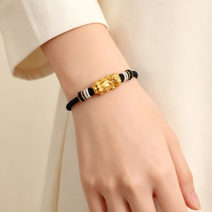 Buddha Stones Handgewebtes Armband aus weißem Achat und Kupfer mit Pi-Xiu-Symbol für Glück und Wohlstand - image 3