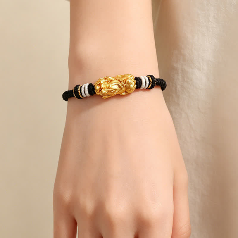 Buddha Stones Handgewebtes Armband aus weißem Achat und Kupfer mit Pi-Xiu-Symbol für Glück und Wohlstand - image 1