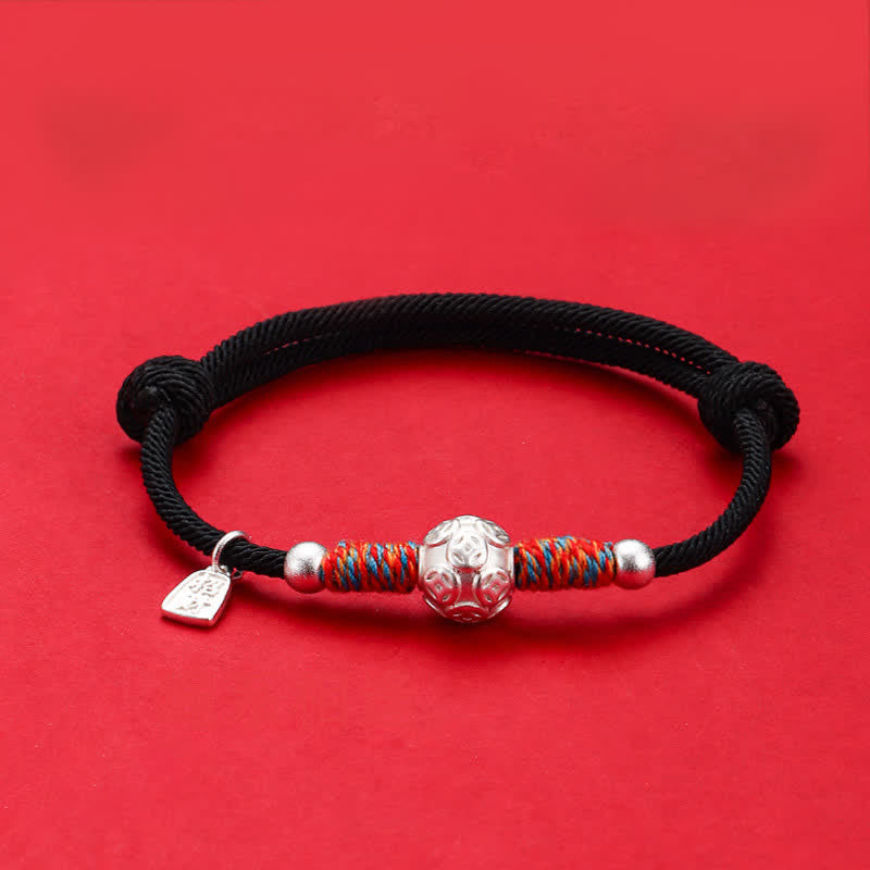 Buddha Stones Handgewebtes Armband aus 999er Sterlingsilber mit rotem Faden zum Schutz - Silberne chinesische Münze, schwarze Kordel - image 20