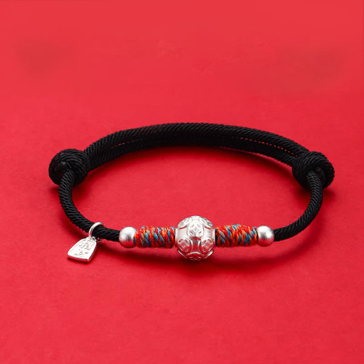 Buddha Stones Handgewebtes Armband aus 999er Sterlingsilber mit rotem Faden zum Schutz - Silberne chinesische Münze, schwarze Kordel - image 20