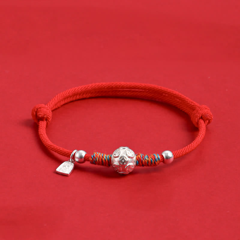 Buddha Stones Handgewebtes Armband aus 999er Sterlingsilber mit rotem Faden zum Schutz - Silberne chinesische Münze, rote Kordel - image 9