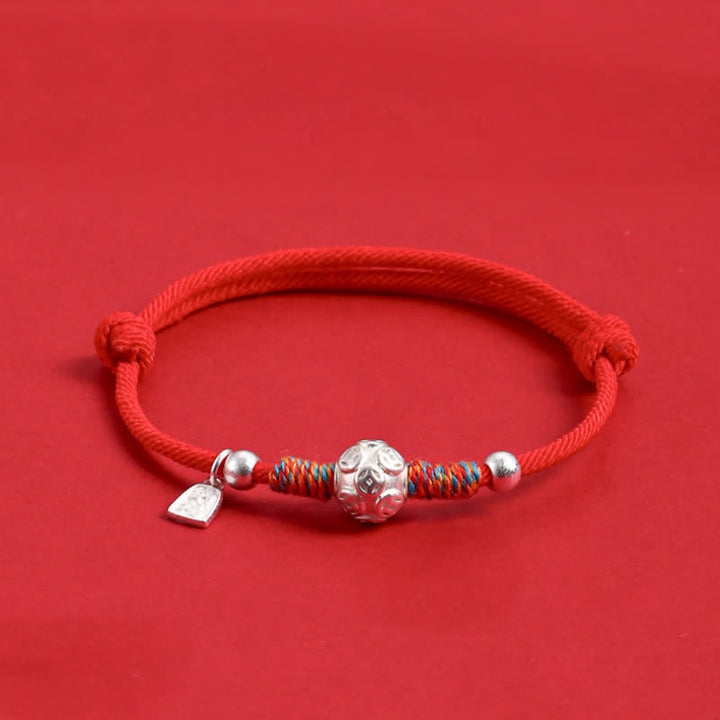 Buddha Stones Handgewebtes Armband aus 999er Sterlingsilber mit rotem Faden zum Schutz - Silberne chinesische Münze, rote Kordel - image 9