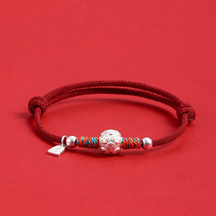 Buddha Stones Handgewebtes Armband aus 999er Sterlingsilber mit rotem Faden zum Schutz - Silberne chinesische Münze, dunkelrote Kordel - image 13