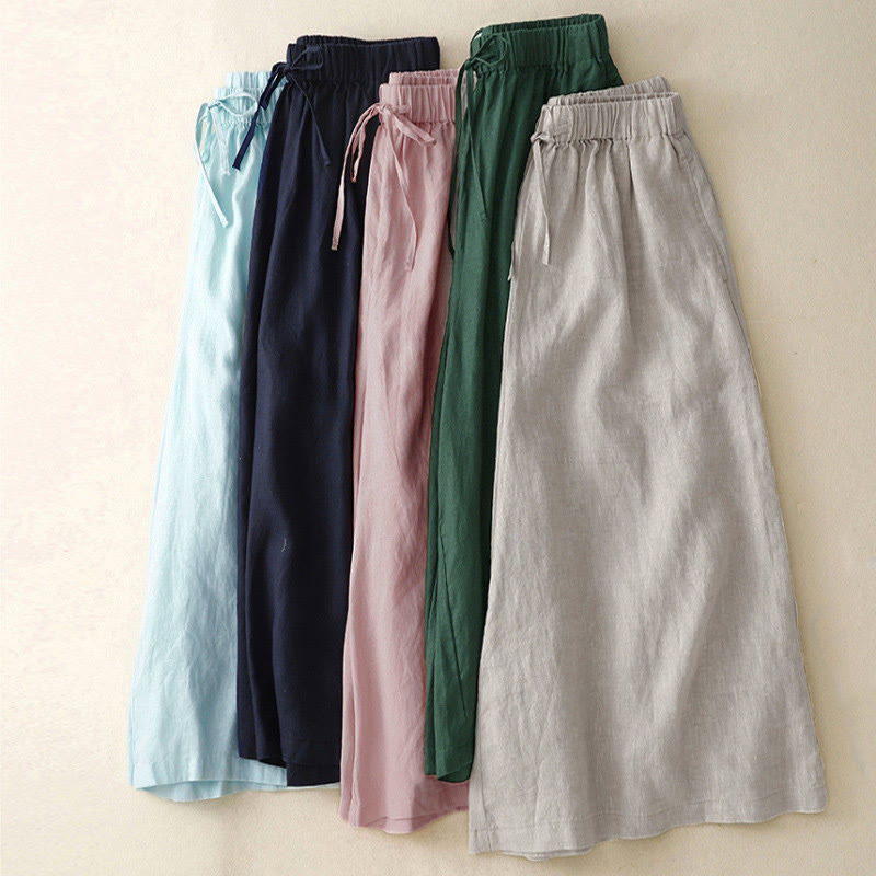 Buddha Stones Sommer-Caprihose für Damen mit elastischem Bund, kurzem Schnitt, weitem Bein und Taschen - image 1