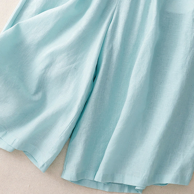 Buddha Stones Sommer-Caprihose für Damen mit elastischem Bund, kurzem Schnitt, weitem Bein und Taschen - image 5