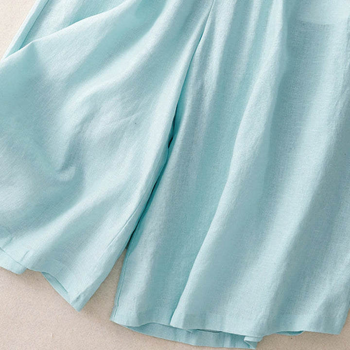 Buddha Stones Sommer-Caprihose für Damen mit elastischem Bund, kurzem Schnitt, weitem Bein und Taschen - image 5