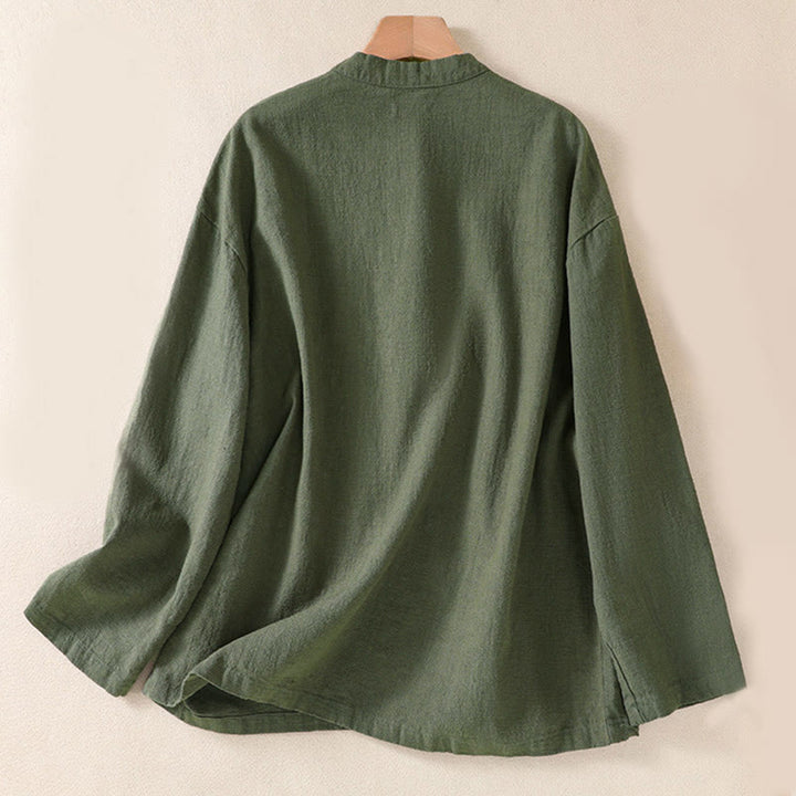 Buddha Stones Casual Button Crew Neck Damen Langarmshirt mit Taschen - image 1