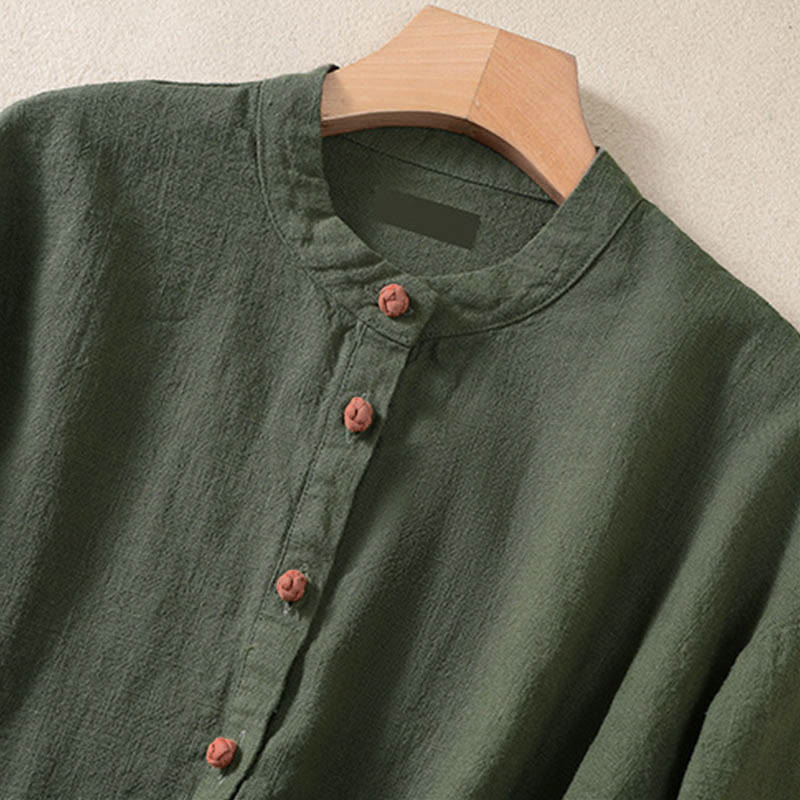 Buddha Stones Casual Button Crew Neck Damen Langarmshirt mit Taschen - image 2