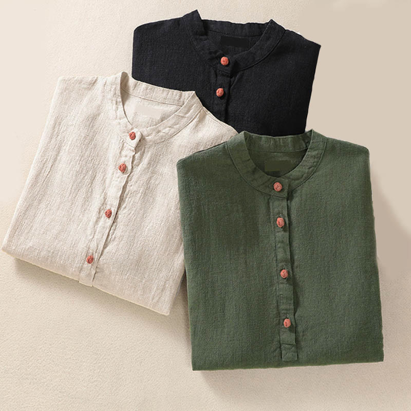 Buddha Stones Casual Button Crew Neck Damen Langarmshirt mit Taschen - image 27