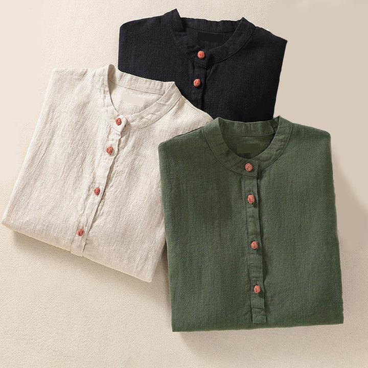 Buddha Stones Casual Button Crew Neck Damen Langarmshirt mit Taschen - image 27