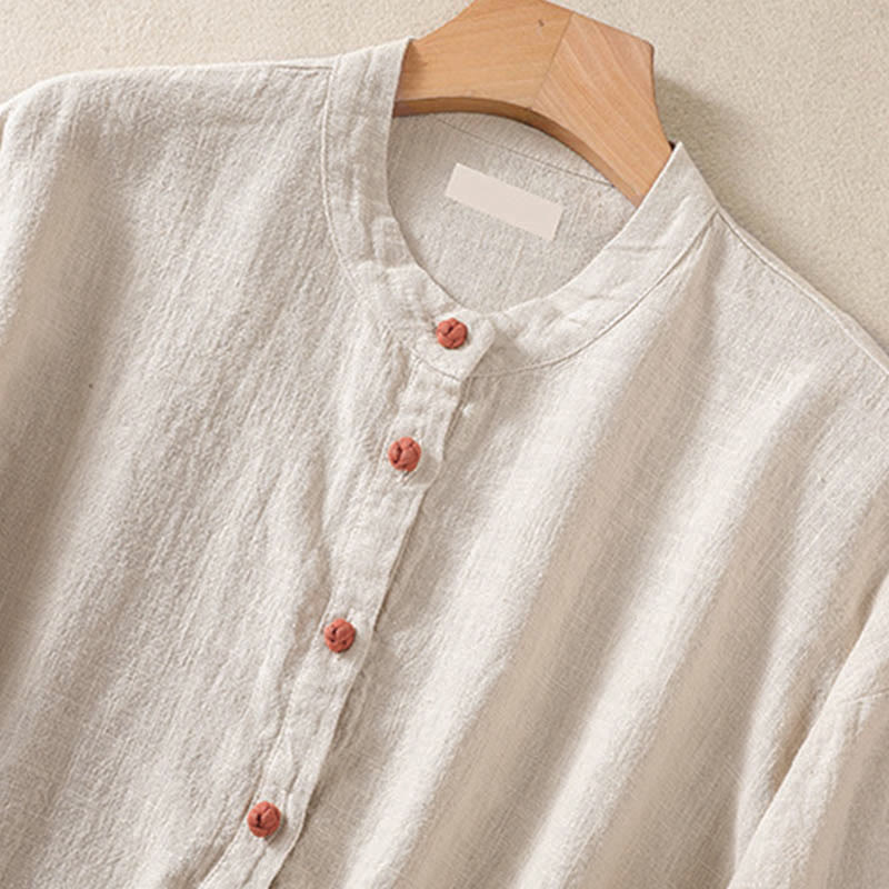 Buddha Stones Casual Button Crew Neck Damen Langarmshirt mit Taschen - image 18