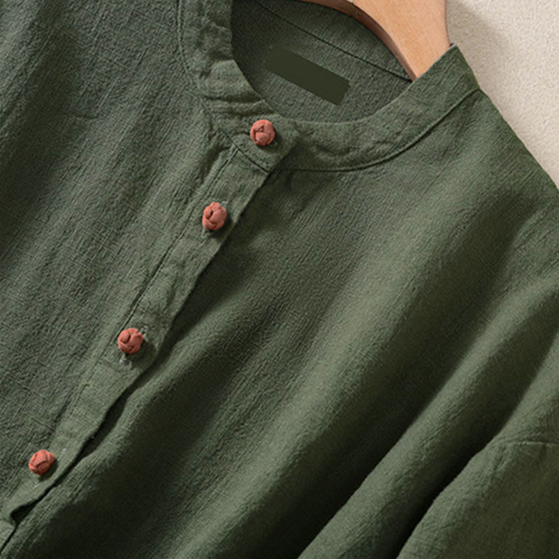 Buddha Stones Casual Button Crew Neck Damen Langarmshirt mit Taschen - image 4