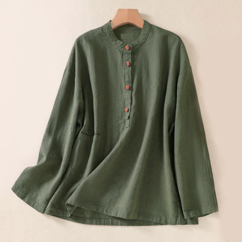 Buddha Stones Casual Button Crew Neck Damen Langarmshirt mit Taschen - Dunkelseegrün - US 8-10, UK/AU 12-14, EU 40-42 (2XL) - image 0