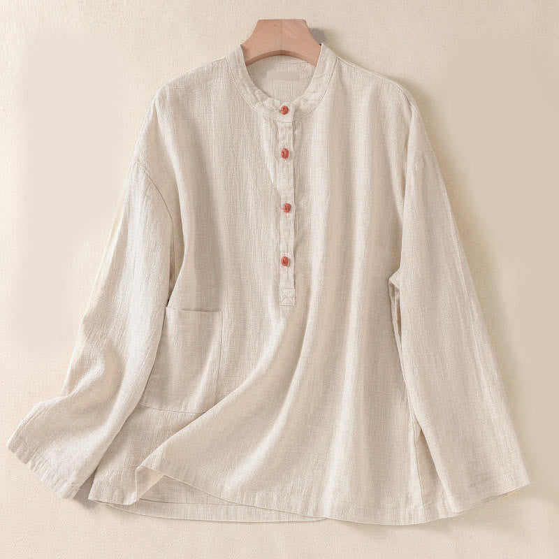 Buddha Stones Casual Button Crew Neck Damen Langarmshirt mit Taschen - Maisfäden - US 8-10, UK/AU 12-14, EU 40-42 (2XL) - image 16