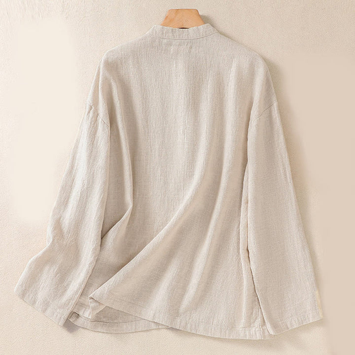 Buddha Stones Casual Button Crew Neck Damen Langarmshirt mit Taschen - image 17