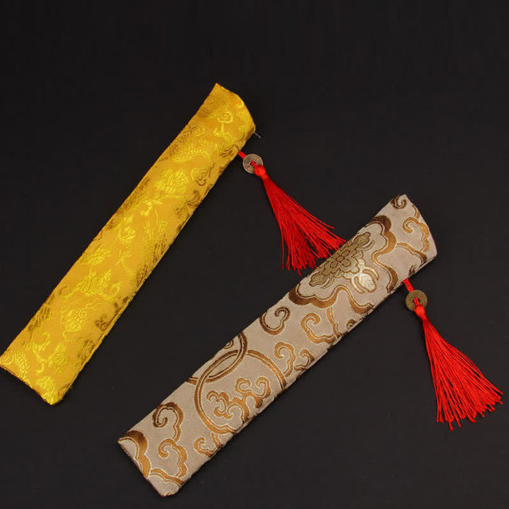 Buddha Stones Bambus-Faltfächer mit Goldsprenkelmuster - image 11