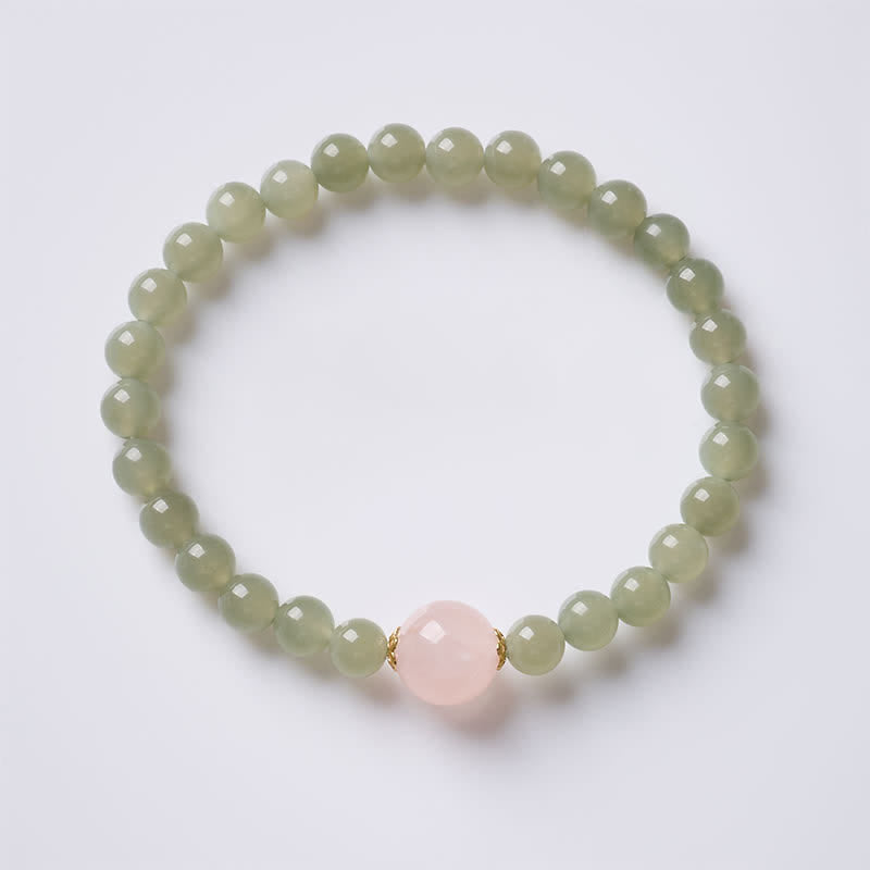 Buddha Stones Jade-Rosenquarz-Armband im neuen chinesischen Stil - Jade-Rosenquarz (Handgelenkumfang: 14–15 cm) - image 0