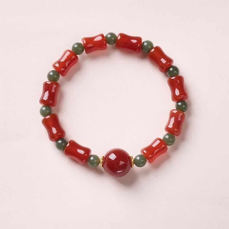 Buddha Stones Neues chinesisches Armband aus rotem Achat im Bambus-Design - Bambus-Design (Handgelenkumfang: 14–16 cm) - image 0