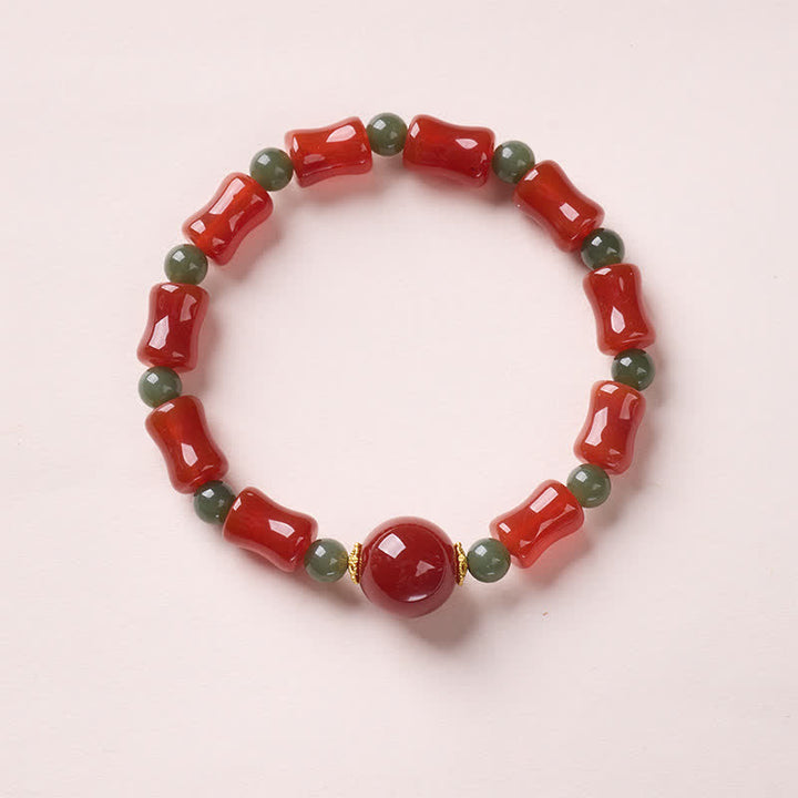 Buddha Stones Neues chinesisches Armband aus rotem Achat im Bambus-Design - Bambus-Design (Handgelenkumfang: 14–16 cm) - image 0