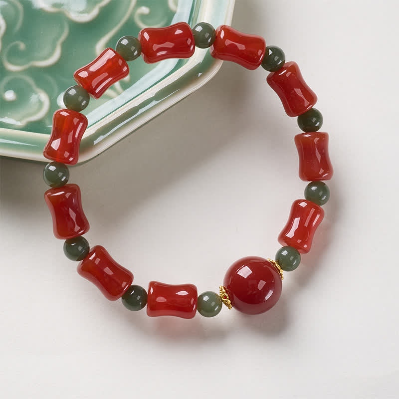 Buddha Stones Neues chinesisches Armband aus rotem Achat im Bambus-Design - image 1