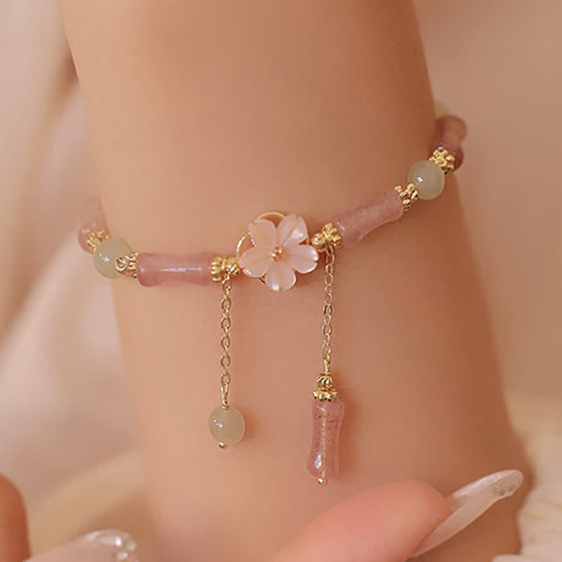 Buddha Stones Romantisches Armband aus Erdbeerquarz, Bambus und Hetian-Jade - image 1