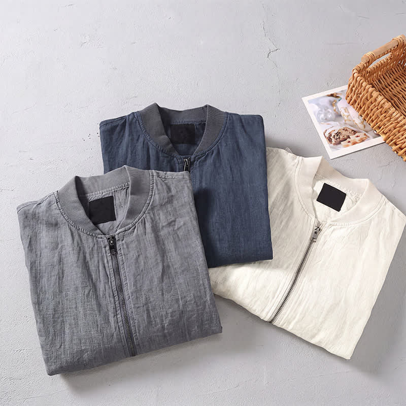 Buddha Stones Lässige, minimalistische Leinenjacke für Herren mit Reißverschluss und Taschen im Frühlingsstil - image 11