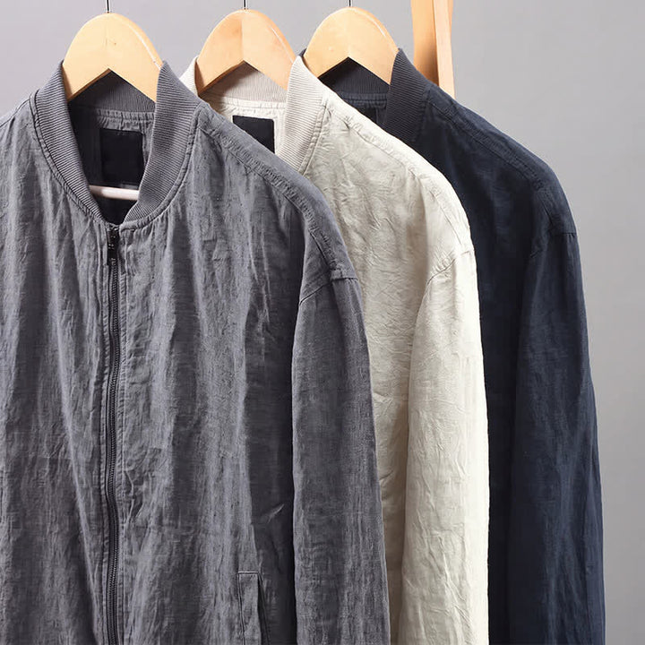 Buddha Stones Lässige, minimalistische Leinenjacke für Herren mit Reißverschluss und Taschen im Frühlingsstil - image 12