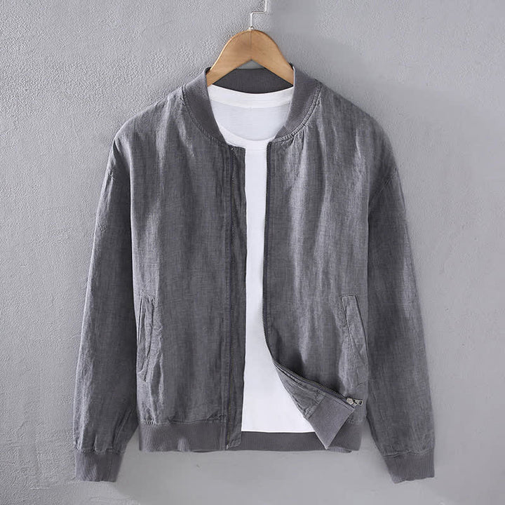Buddha Stones Lässige, minimalistische Leinenjacke für Herren mit Reißverschluss und Taschen im Frühlingsstil - Grau - US/ UK/AU42, EU52 (3XL) - image 1
