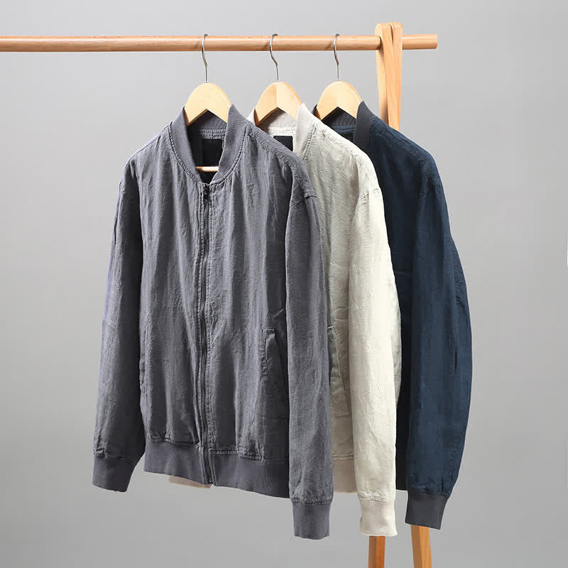 Buddha Stones Lässige, minimalistische Leinenjacke für Herren mit Reißverschluss und Taschen im Frühlingsstil - image 10